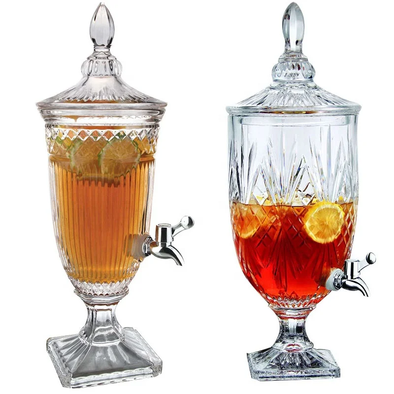 Embossed Ice Cold Drink Juice Beverage Glass Cold Water Juice Dispenser For Bar Hotel