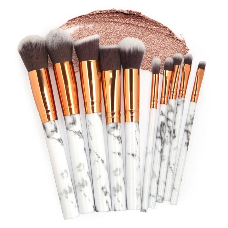 Amazon Hot Sale 10pcs Marble Handle Private Label Cheap Price Makeup Brush Set