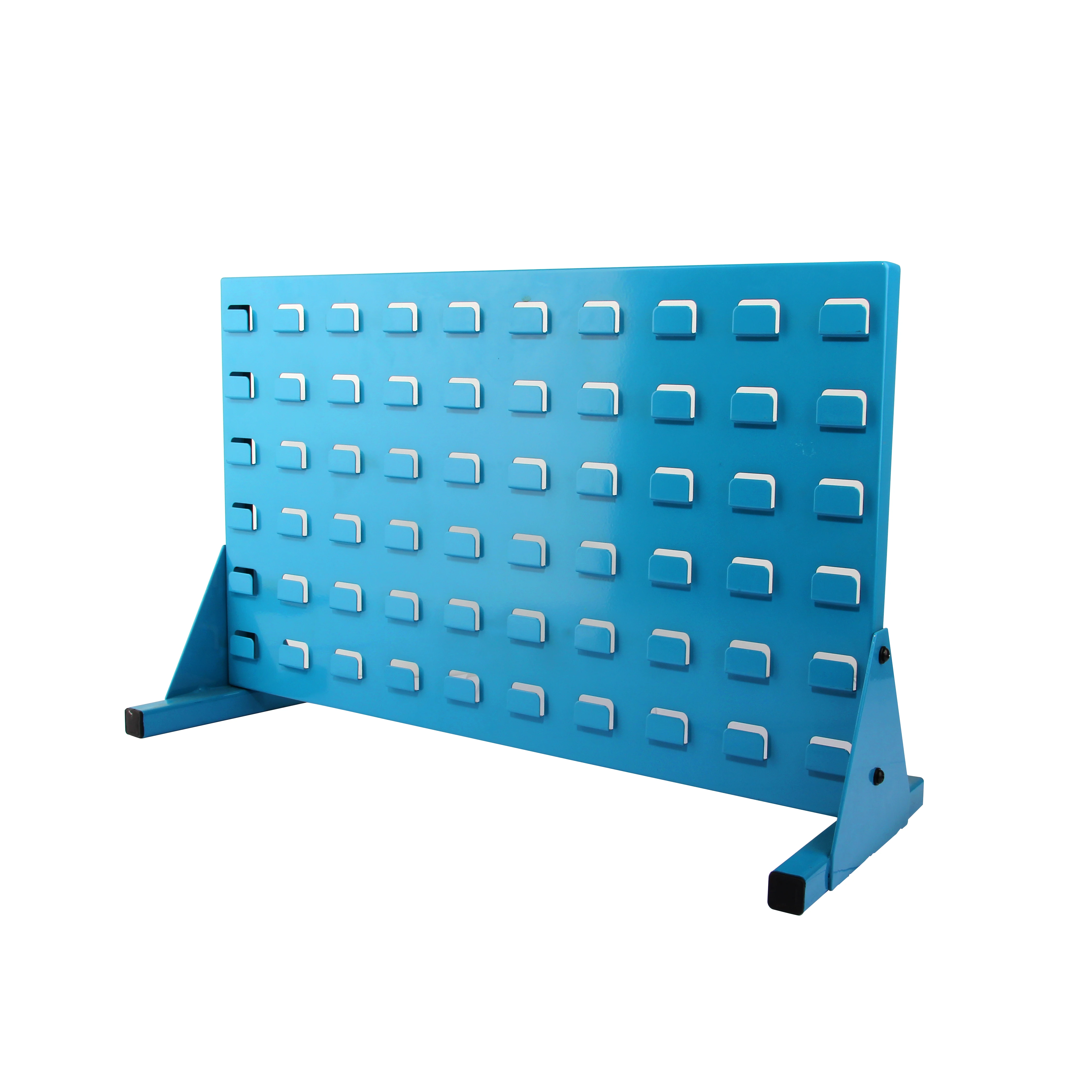 Louvered bench pick racks with 15 storage bins