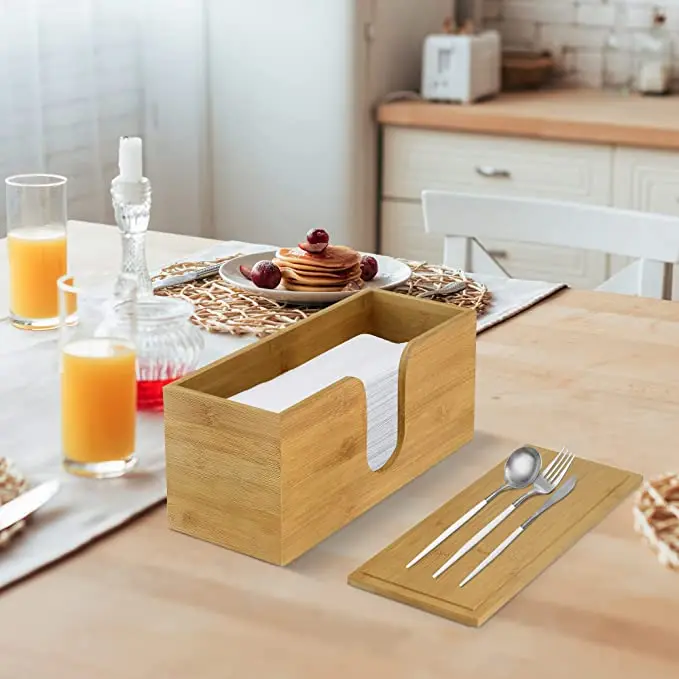 Bamboo Paper Towel Trash Bag Dispenser Tissue Box Wall Mounted Folded Towel Holder with Lid