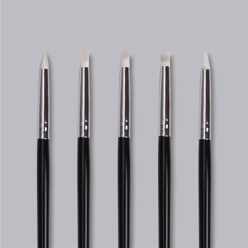 Factory Supply 5pcs/set high grade black handle nail art silicone brush set for sculpture