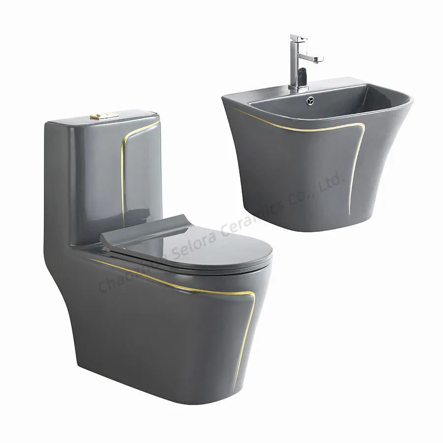 Modern Luxury Bathroom Complete Sanitary Ware One Piece Ceramic Commode Pedestal Sink Basin Wc Toilet Bowl Set
