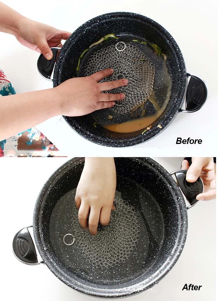 Stainless Steel Chainmail Ring Scrubber Cast Iron Skillet Pot Cleaner