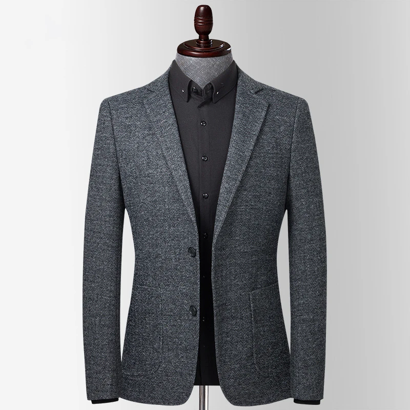 autumn and winter Long Sleeve Simple Single Breasted Full Length Gray Slim Fit  Men Blazer