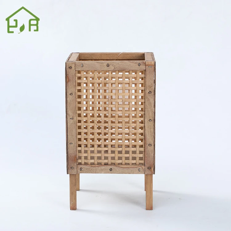 
Hand Weaving Rectangular New Design Wooden Lantern Candle Holder Bamboo Material Decorative Stand Wholesale 