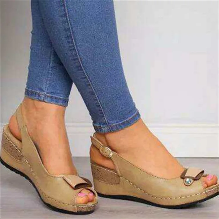 
Summer Trendy Microfiber Surface Wedge Sandals Female Women 