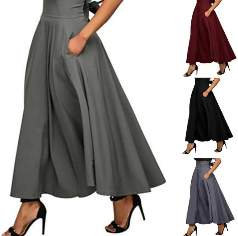 High Quality Fashion Women Girls Solid Color long skirts