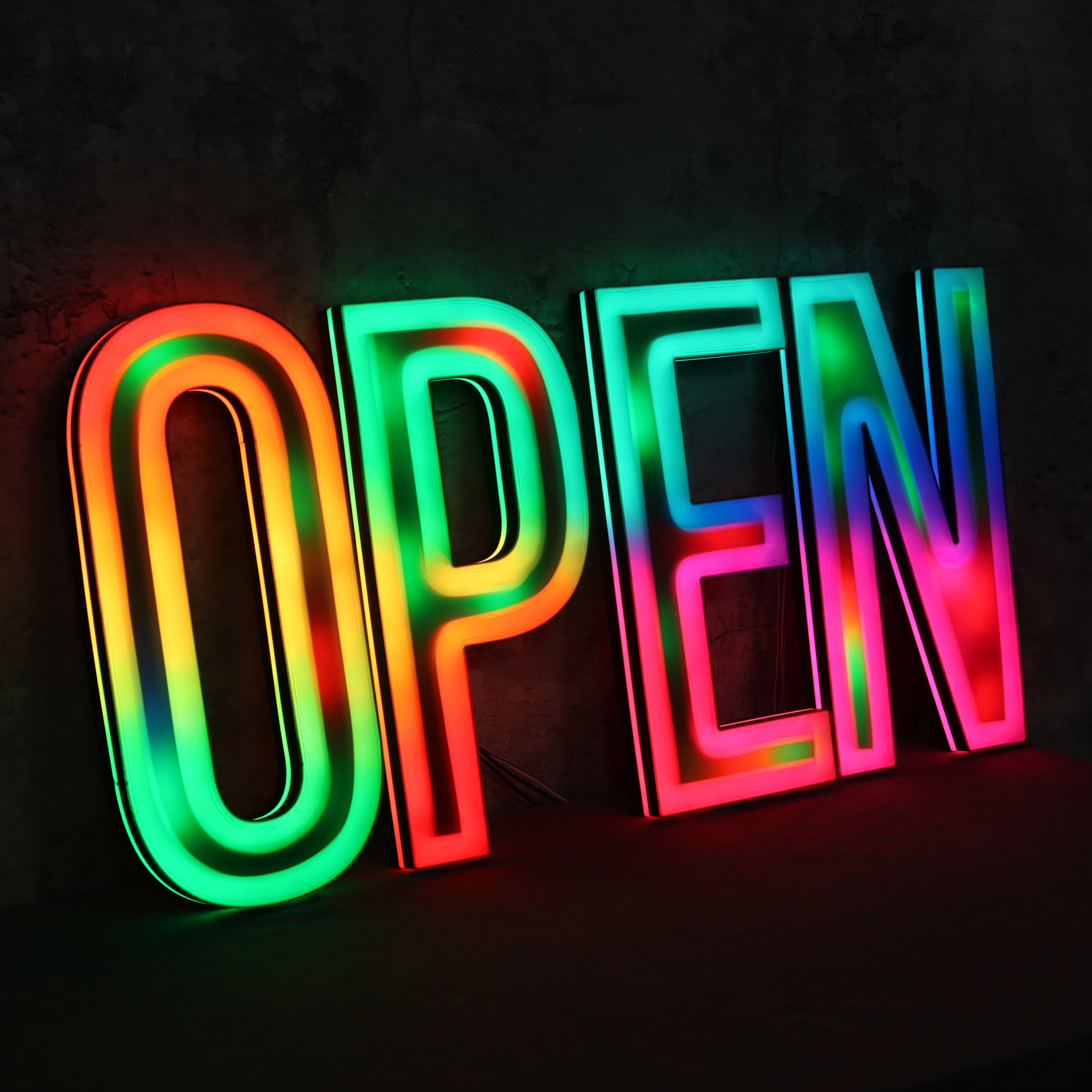 RGB OPEN LED Letters sign Custom Magic Color Alphabet Lighted acryliv Shop Sign Led Light Up Letters