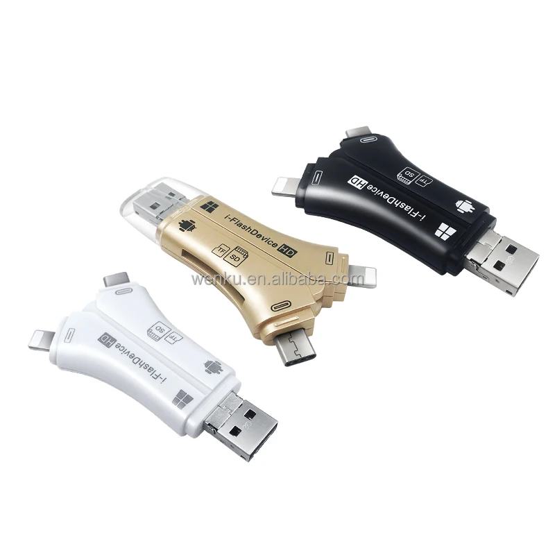 USB2.0+Micro+Type-c+Lightning 4-in-1 multi-interface card reader for SD/TF card for phone Android iPad i-flashdevice