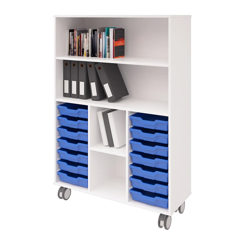 Knock down Home Office storage cabinet with shelf and drawer on wheels melamine particle board mdf bookshelf with 2 doors