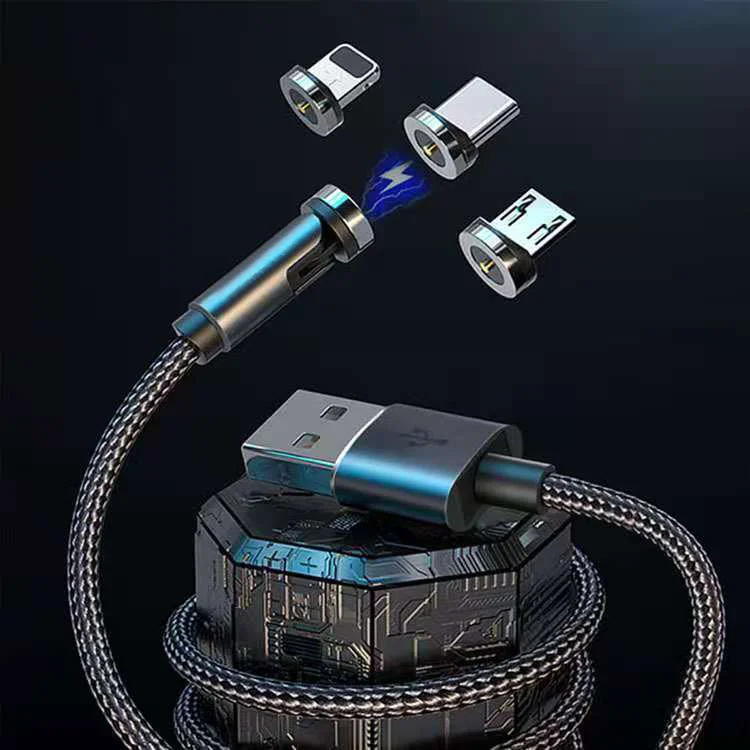 High Quality Nylon 360 540 Degree 3 in 1 Magnetic Multifunction Phone Micro usb Data Charger Cables Type-c 1m 2m Wholesale