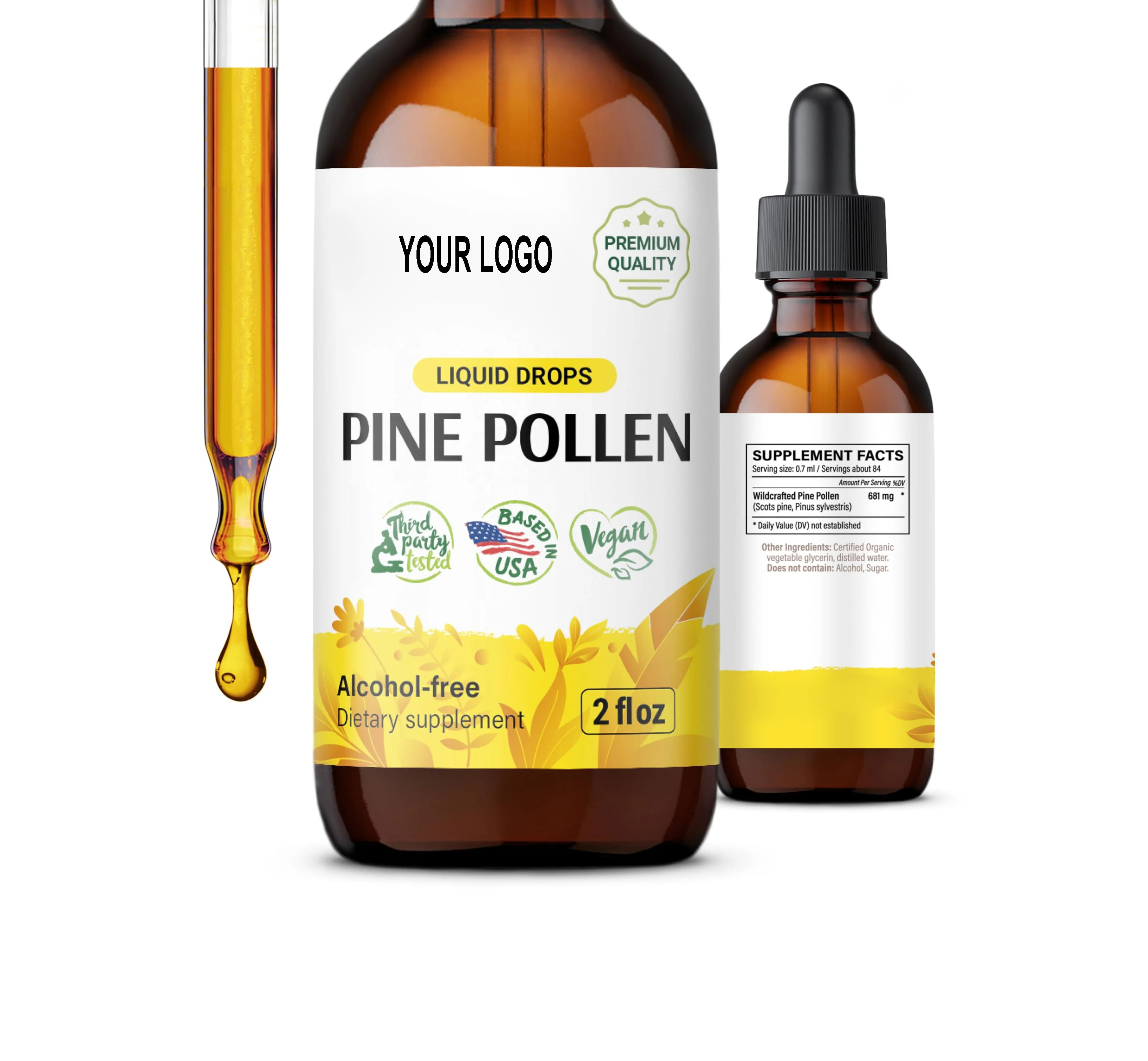 Natural Sugar Free Pine Pollen Tincture Antioxidant Supplement Liquid Drops for Adults Boost Digestion and Skin Health