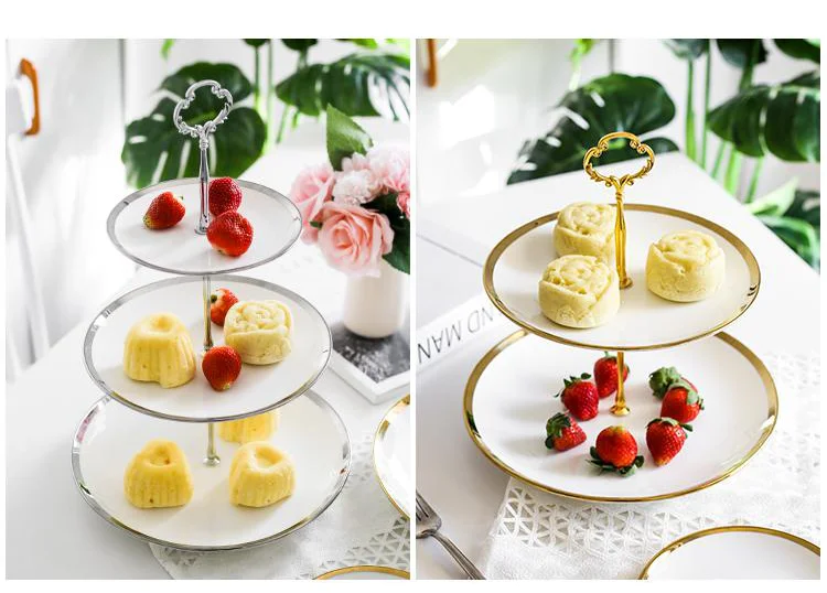 Ceramic Phnom Penh two-tier dessert rack, home wedding fruit candies, dried fruit plate.