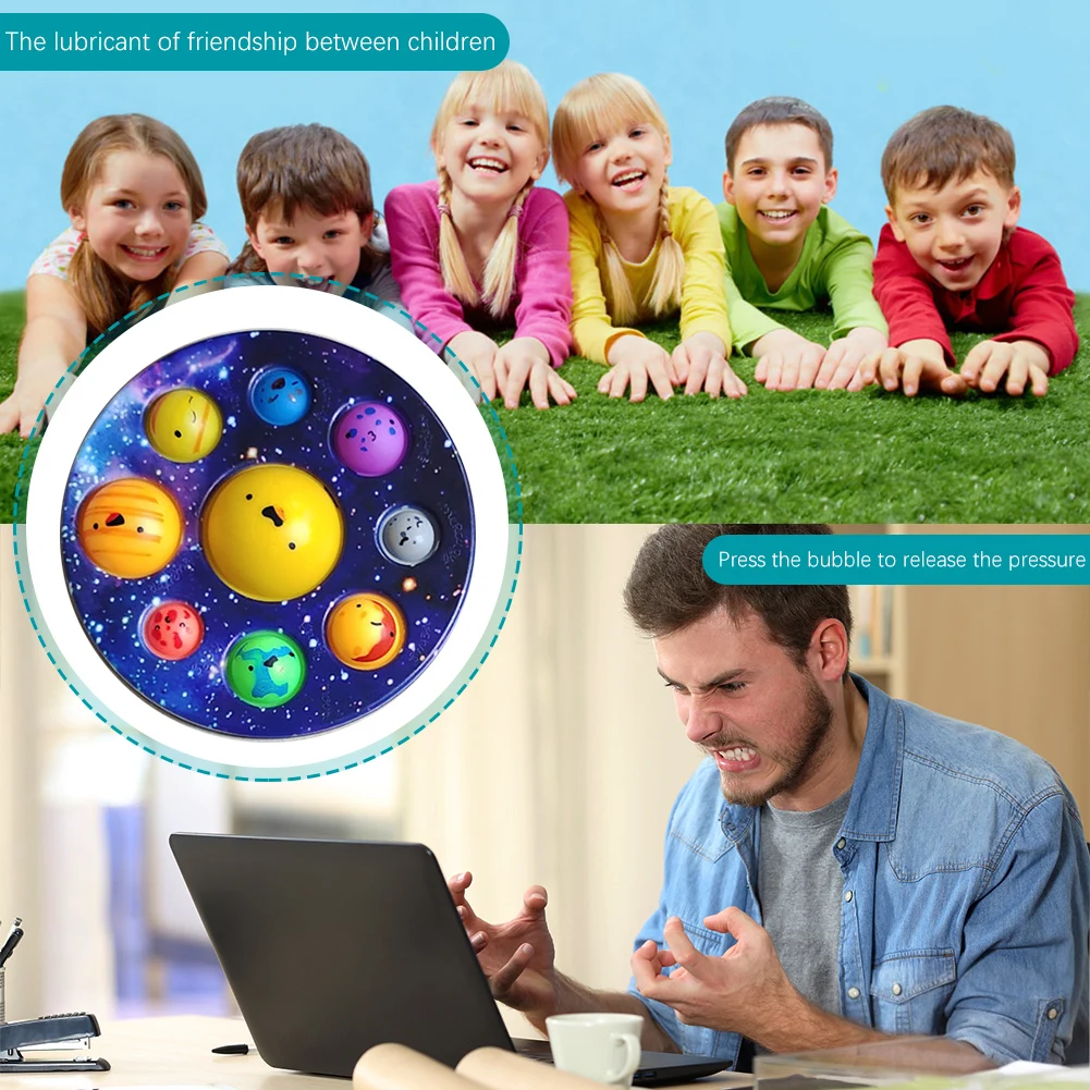 New Colorful 8 Planets Popit Fidget Toys Stress Relief Colorful Plastic Pressure Relieving Toys New Simple Fidget Toys