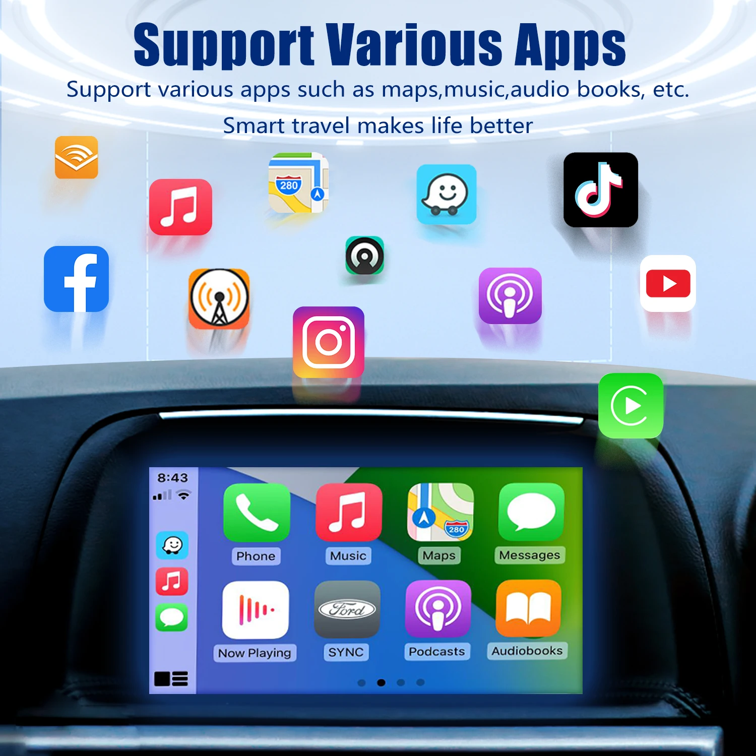 Мини Carplay беспроводной для Toyota Mazda Nissan Camry Suzuki Subaru Citroen Audi Mercedes Kia Ford Opel IOS15