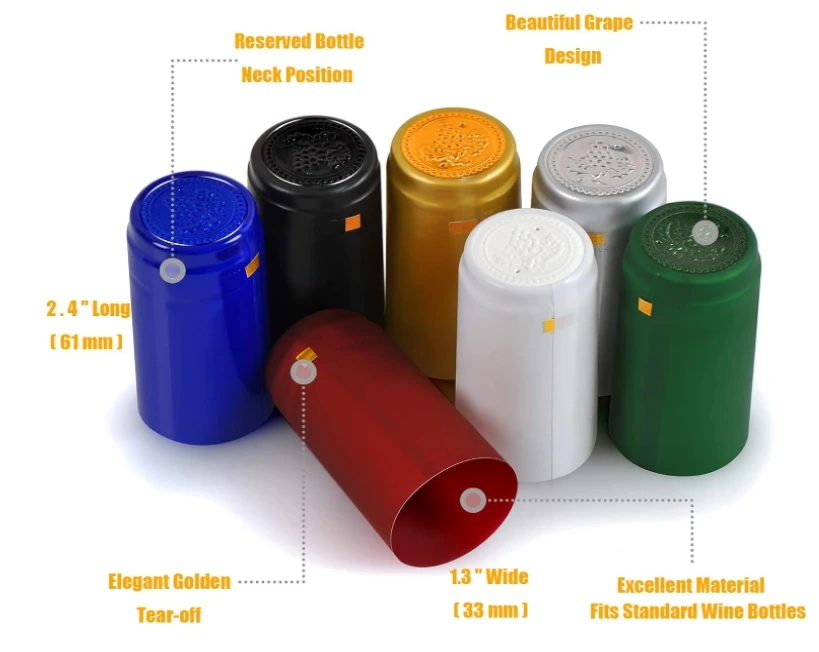 Black Red Gold PVC heat shrink capsules 120 count 3 colors wine shrink wrap wine bottle corks capsules for professional