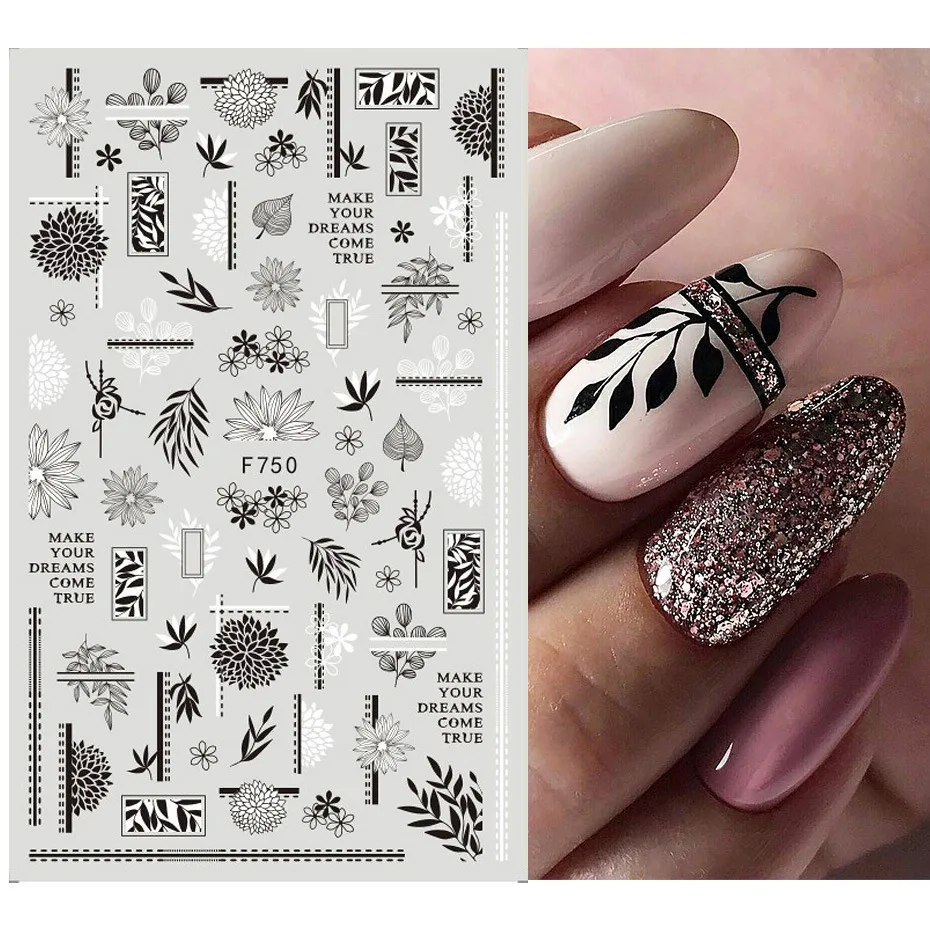 3D Nail Sticker Summer black butterfly Series Transfer Sticker nail decal DIY Nail Decoration