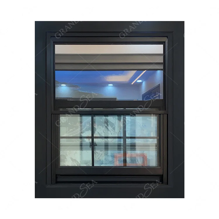 Hurricane Impact  Aluminium Single hung Windows For House Tempered Glass Double Glazed Double Hung Windows