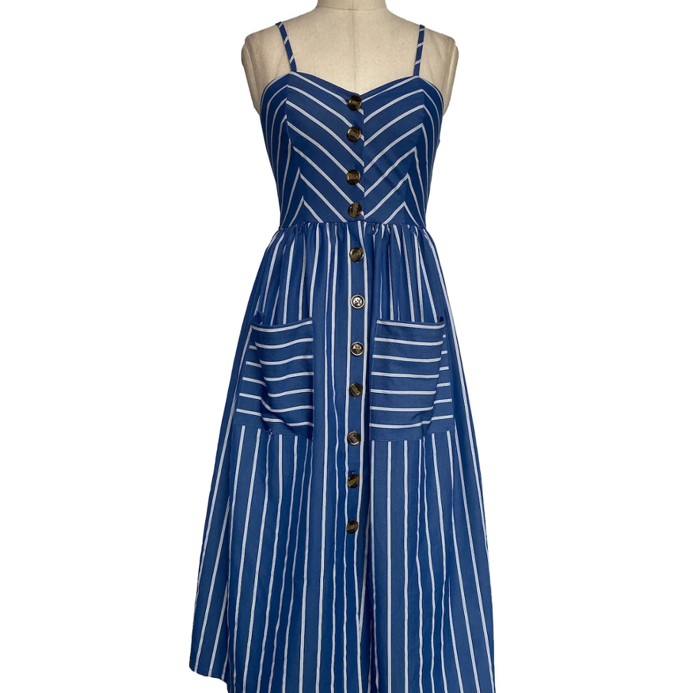 2024 Sexy personality suspend and stripe  slimming buttons  modest lady prom casual dresses