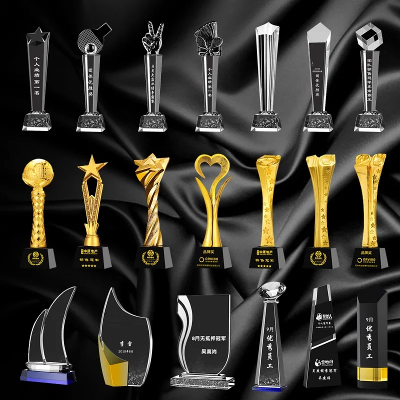 Customized Creative Metal Pentagram Crystal Crafts Souvenir Custom Glass Crystal Trophy