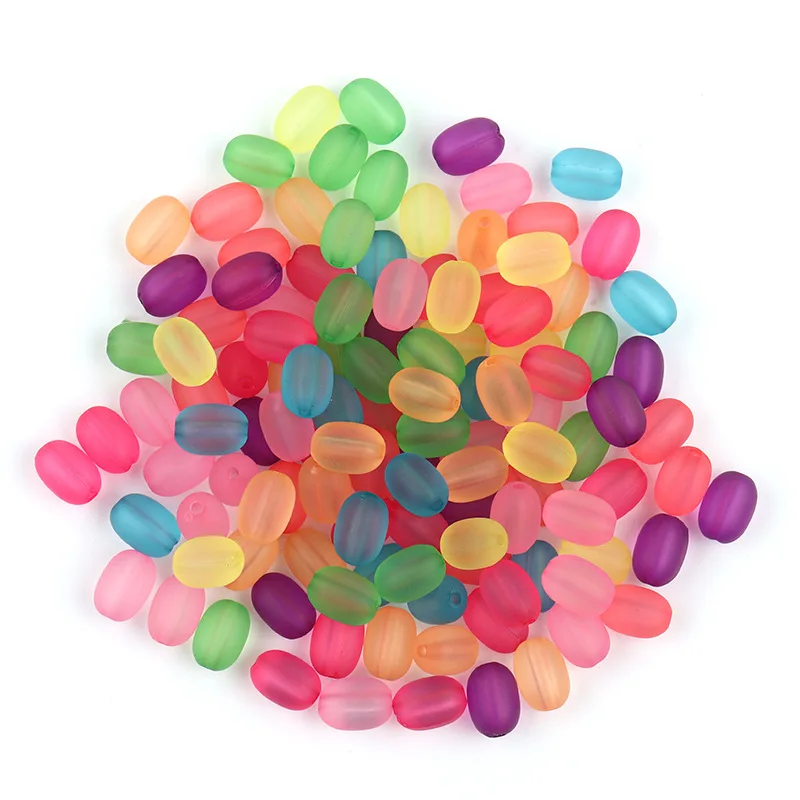 DIY 100 Pcs/Bags Frosted Candy Color Beads Transparent Oval Acrylic Loose Beads for Jewelry Making
