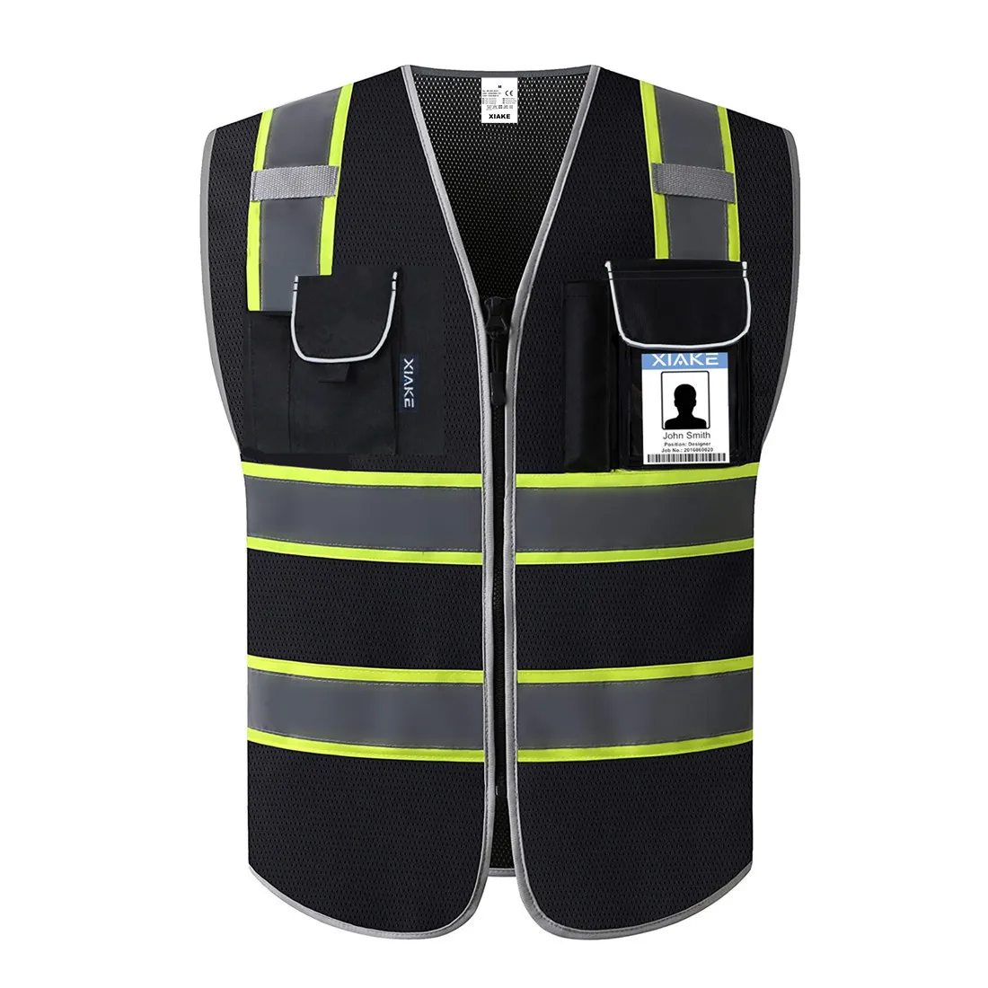 
 Сиаке Черные Сетчатые Hi Vis Светоотражающий жилет безопасности с 2 дюйма двойной тон со светоотражающими элементами, застежка-молния спереди, ENISO и стандартам ANSI  