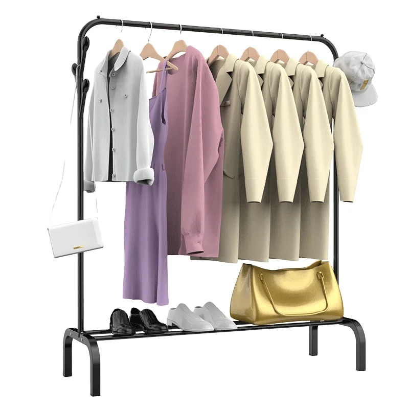Movable Metal Stand Dryer Foldable Clothes Drying Rack With Shoe Shelf