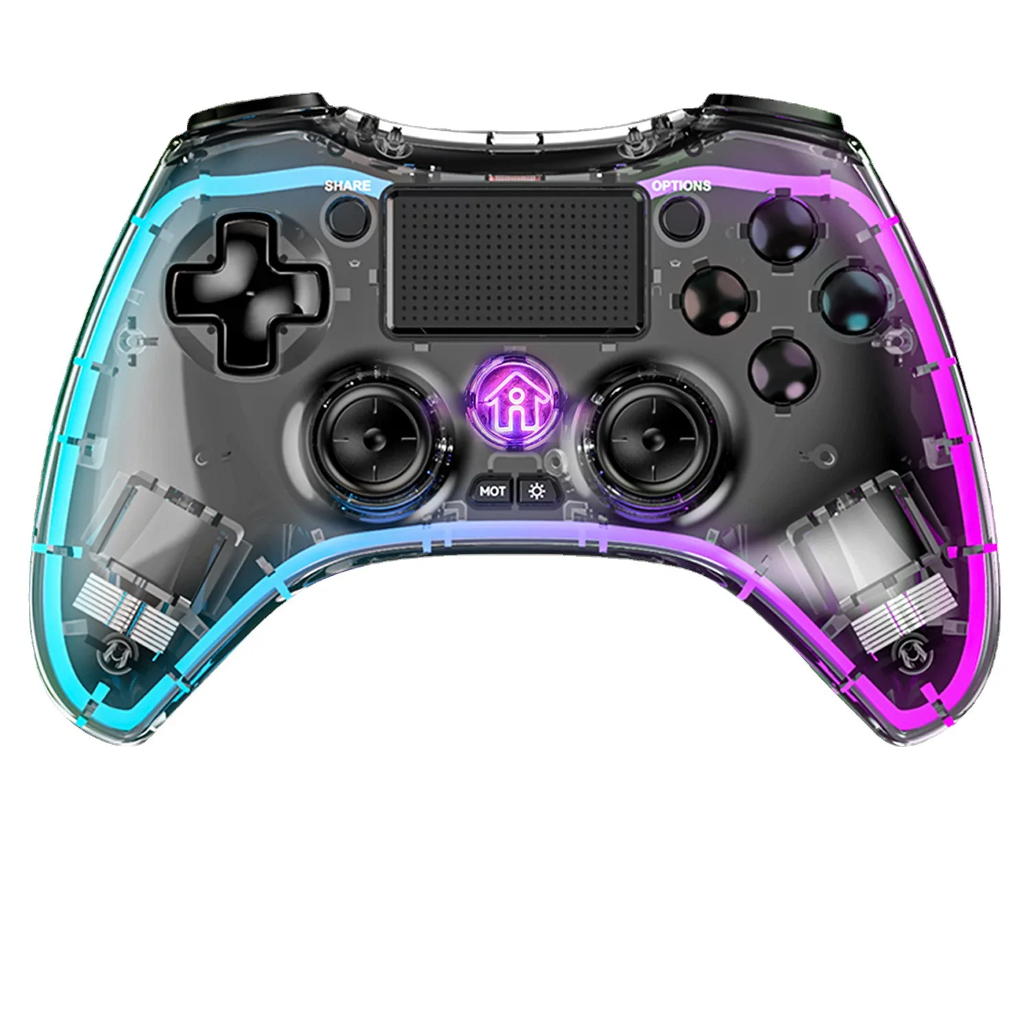 Transparent BT Wireless Breathing Controller with RGB Light for PS4 Joysticks Game Controllers for PS3 Switch PC TV Android IOS