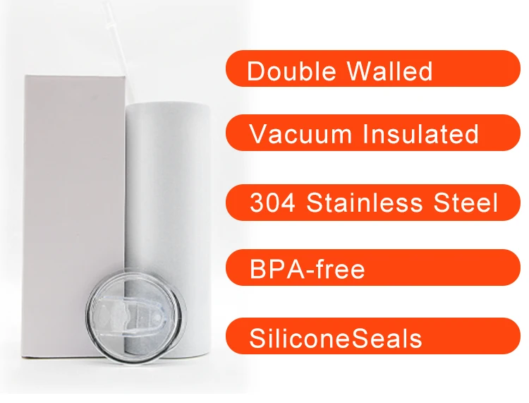 US warehouse wholesale sublimation blanks  white 20oz double wall straight sublimation tumbler coffee mug  with plastic lid