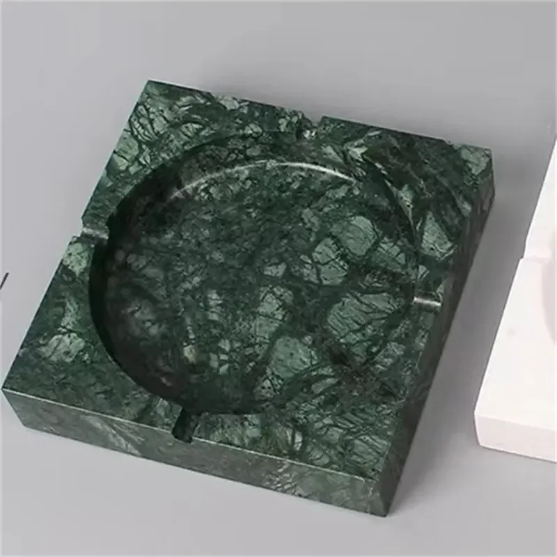 Natural Stone Square Shape Custom Size Green Black Marble for Cigar Ashtray Cigarette Smoking Herb Portable Marble Ashtray Urn