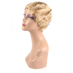 Bliss Finger Wave Wigs 613 White Golden Blonde Wig Short Pixie Cut Blonde Real Remy Human Hair Wigs for Black Women