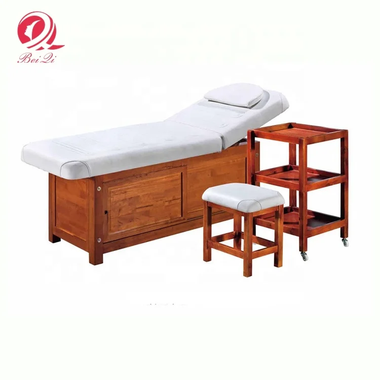 Luxury beauty salon furniture portable wooden spa facial bed massage bed table with cabinet for salon