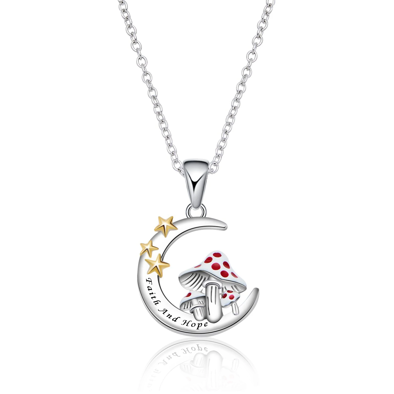 Slovehoony 925 Sterling Silver Crescent Moon Star Necklace Mushroom Locket Faith And Hope Necklace Jewellery