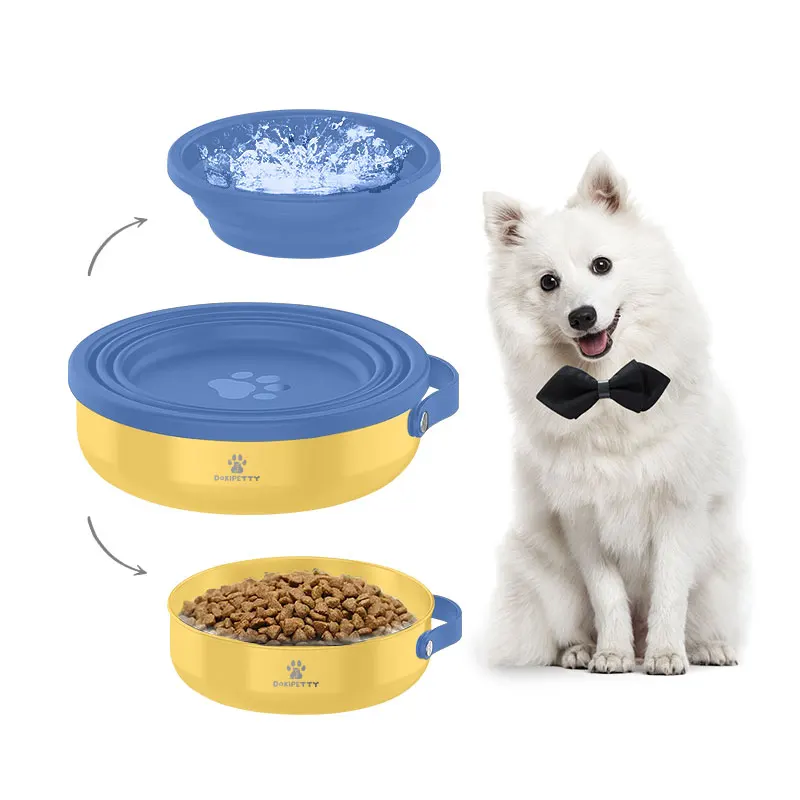 2024 New Design 32oz Dog Food Bowl with Detachable Water Bowl, 2 in 1 Design Pet Feeding Dish, Stainless Steel Dog Feeder