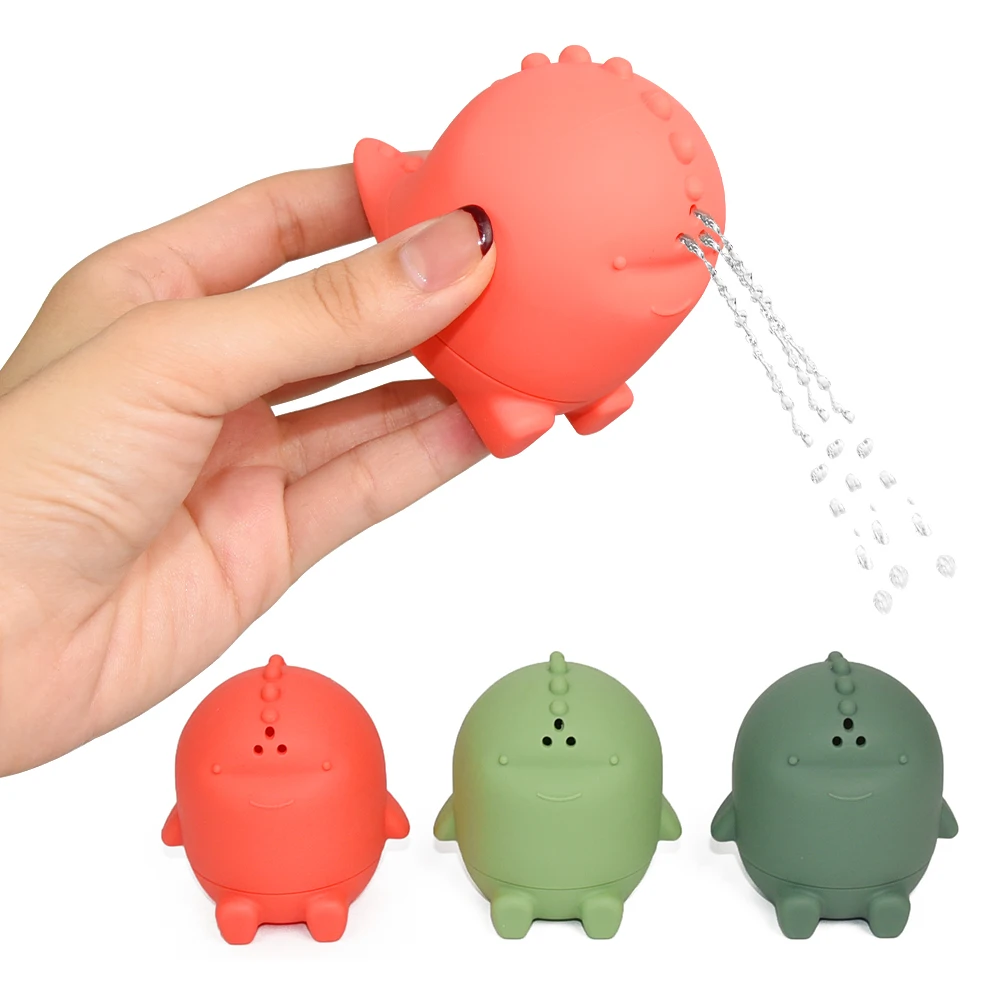 Wolife Original Design Bpa Free Soft Dinosaur Shape Bath Tub Toy Animal Kids Baby Silicone Bath Toys