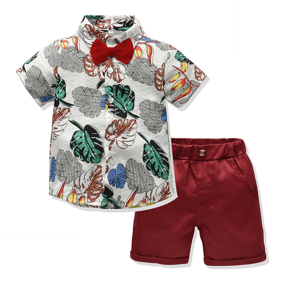 New Summer Boy Clothing Set Children Outfits Printed Short Sleeves Shirt Gentleman Two Pieces Clothing for Baby Boys
