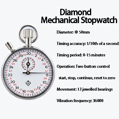 Professional Classic Portable Mechanical Stopawtch with Pause Function Laboratory Specific Mechanical Stopwatch