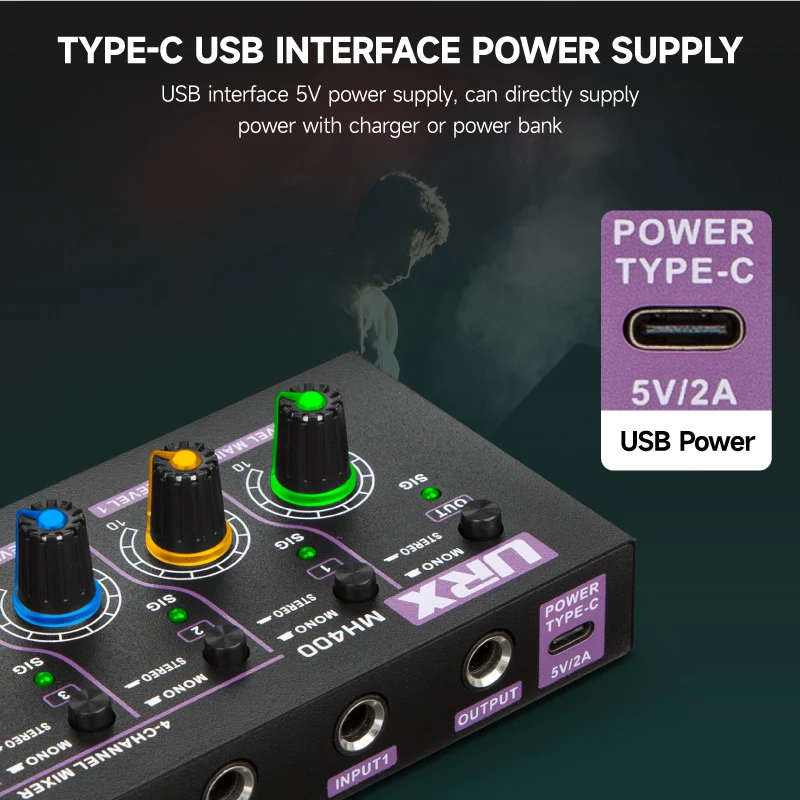 Юрх MH400 мини стерео Ультра низкий уровень шума 4 канальный линейный аудио смеситель для небольших клубов или бары микрофон бас и Гавайских гитар клавиатуры