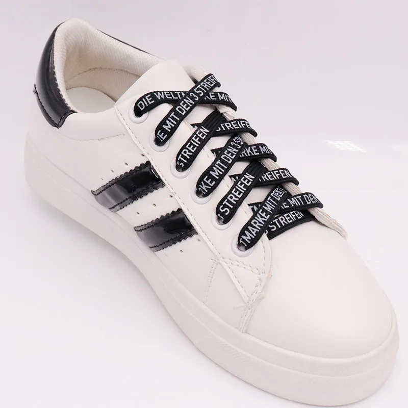 Weiou Factory Black And White Custom Text Printed Swap Font Flat Cotton Polyester Design Shoe Laces For Air And Y350 Shoes