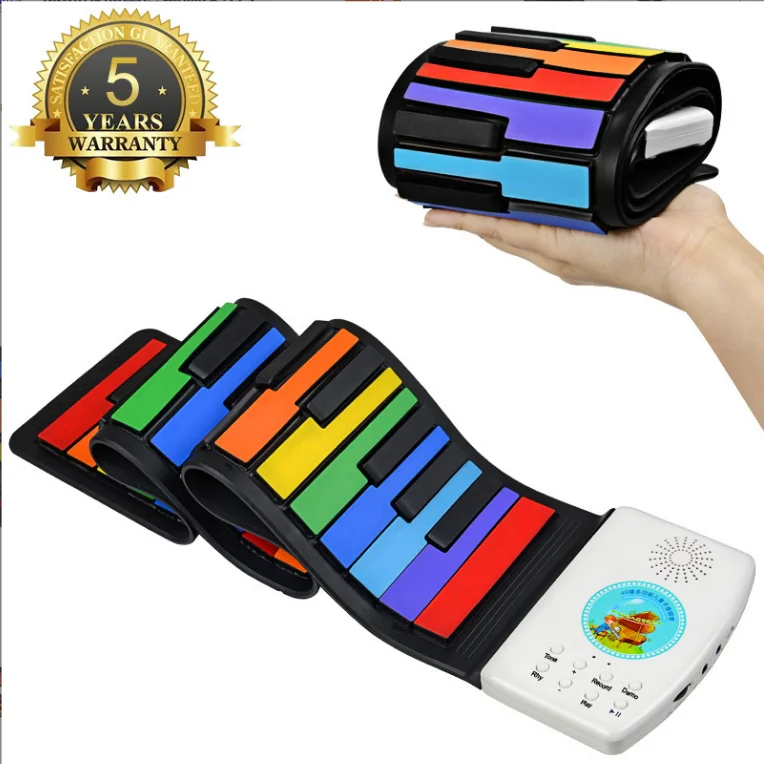 49-key hand-rolled piano thickened rainbow color silicone beginner children portable folding electronic piano musical instrument
