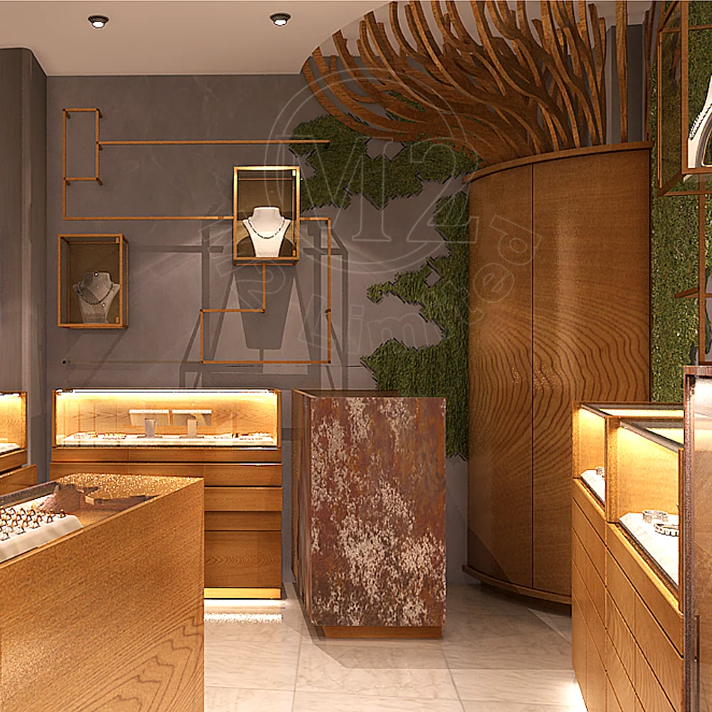 Custom Modern Retail Luxury Shopping Mall 3d Design Jewelry Store Showcases Kiosk For Sale