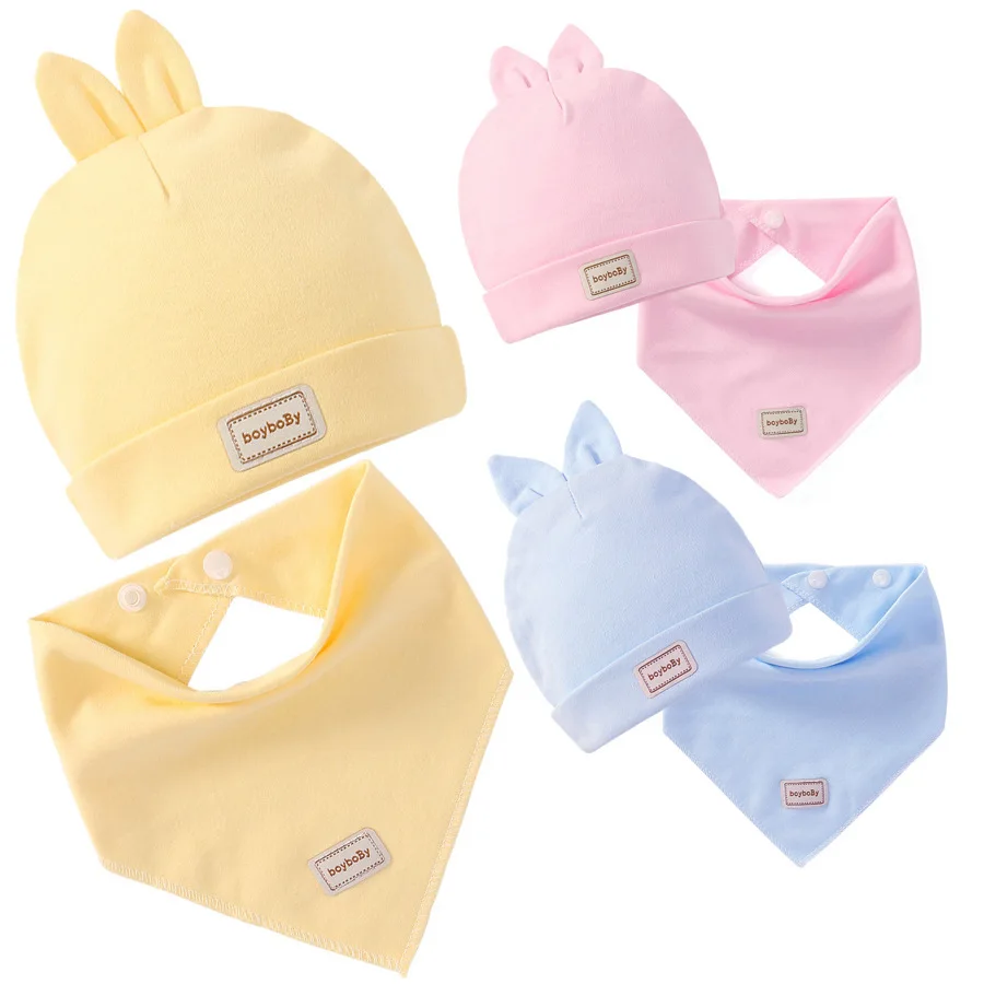 Baby hat wholesale newborn baby cotton fetal cap infant rabbit hat baby hat combo set bandana