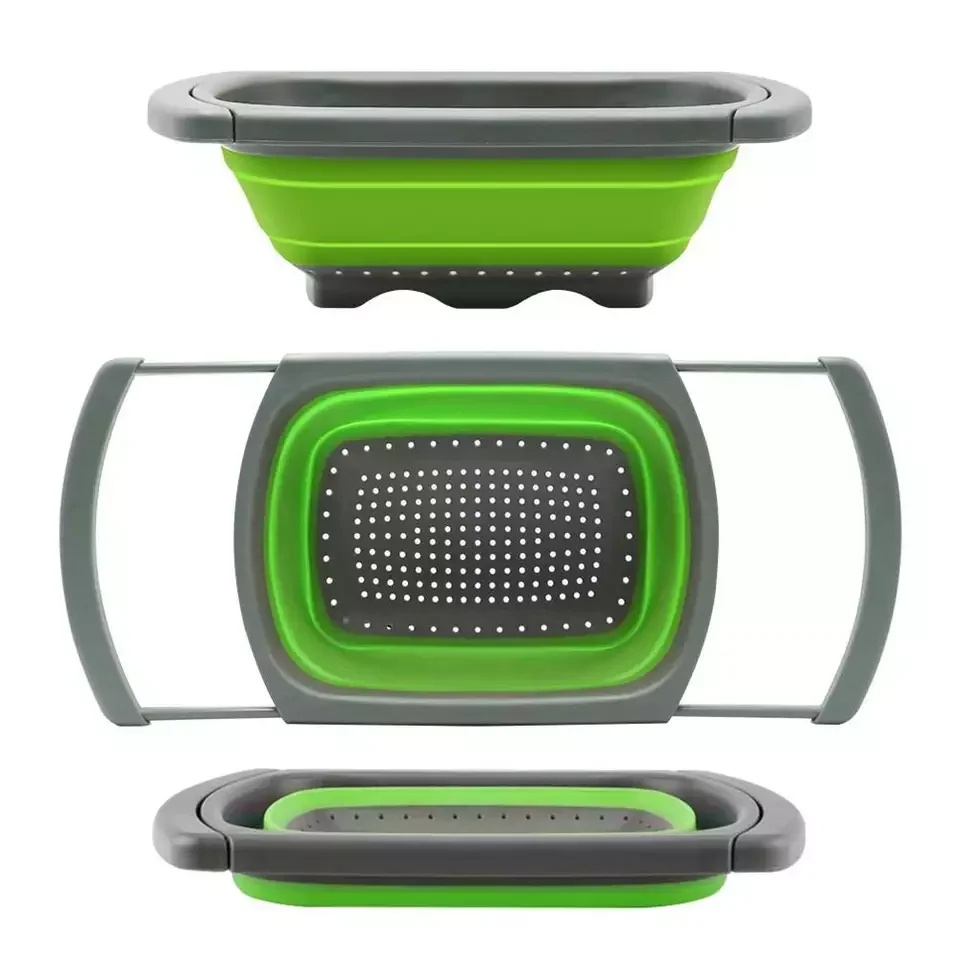 Kitchen Silicone Collapsible Colander Expandable Handles Food Plastic Sink Strainer Basket