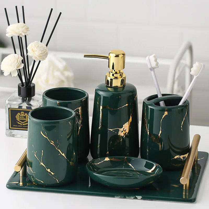 Ceramic Bathroom Accessories Seven-piece Suit Set Tooth-Brushing Cup Press Emulsion Bottle Sets