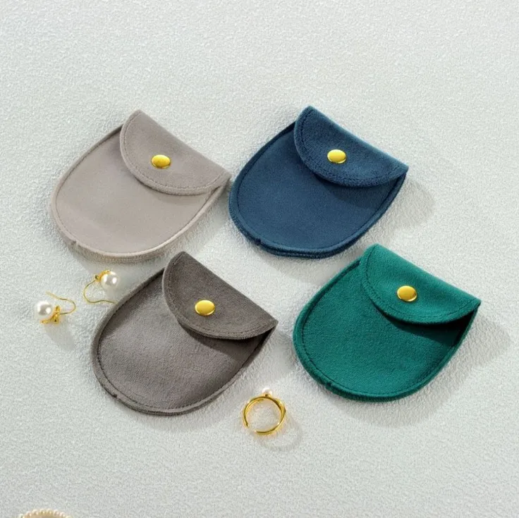 Wholesale Velvet Round Shape Ring Earrings Necklace Bracelet Custom LOGO Soft Gift Packaging Jewelry Storage Bag