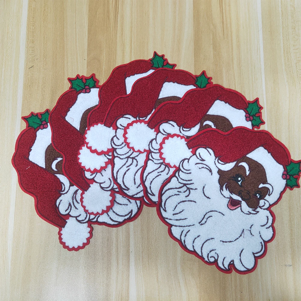 Designer Custom christmas heat press patch santa baby chenille embroidery iron on Large patches For Clothes