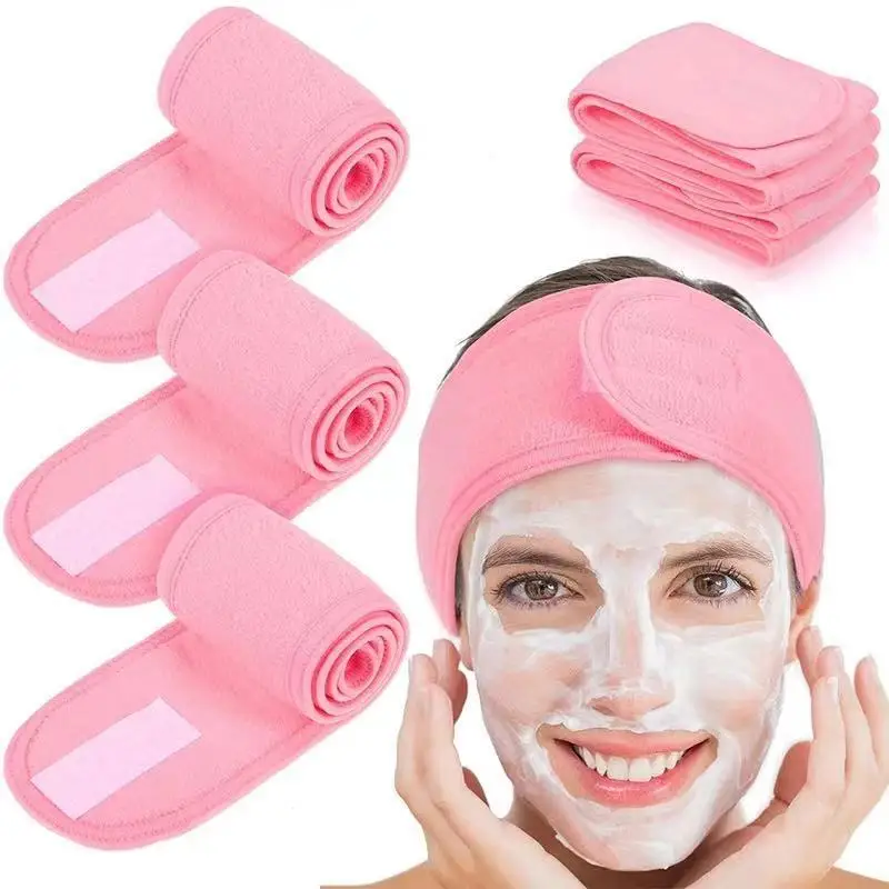 Custom Woven Logo White Black Spa Headband Women Girl Skincare Face Washing Hairband Wrap Make Up Microfiber Spa Head Bands