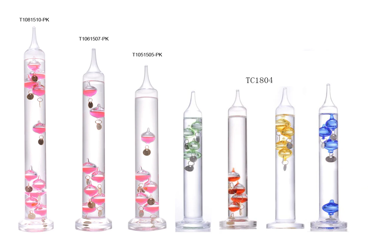 13 inch  high glass Galileo thermometer with 5 color balls glass decorative galileo thermometer barometer