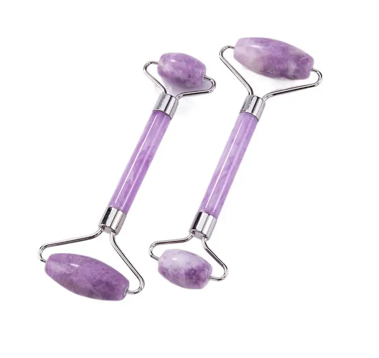 Private label natural Purple Jade custom facial jade skin face stone roller and gua sha massager with box for sale