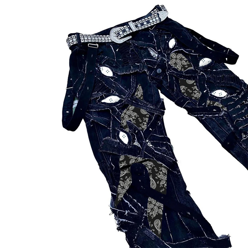 DiZNEW Custom Y2K Spray Denim Jeans Slim Skinny Straight Leg Denim Jeans Clothes Men Jeans